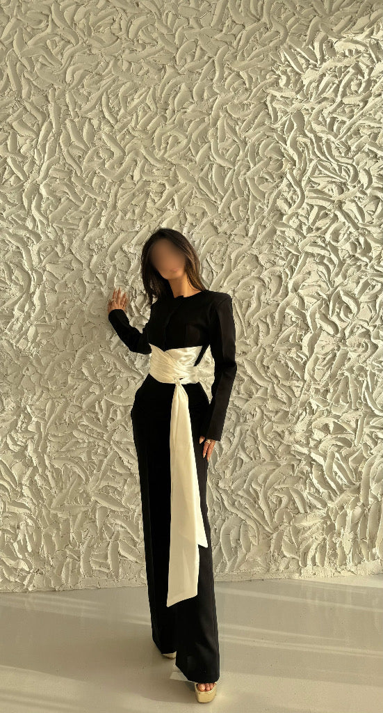 Elegant Cinched Waist Satin Set